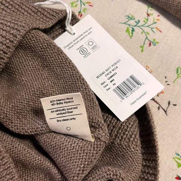 MATE The Label Merino Soft Perfect Crew Neck Mink Brown Sz XS Merino Wool Alpaca - Picture 6 of 6